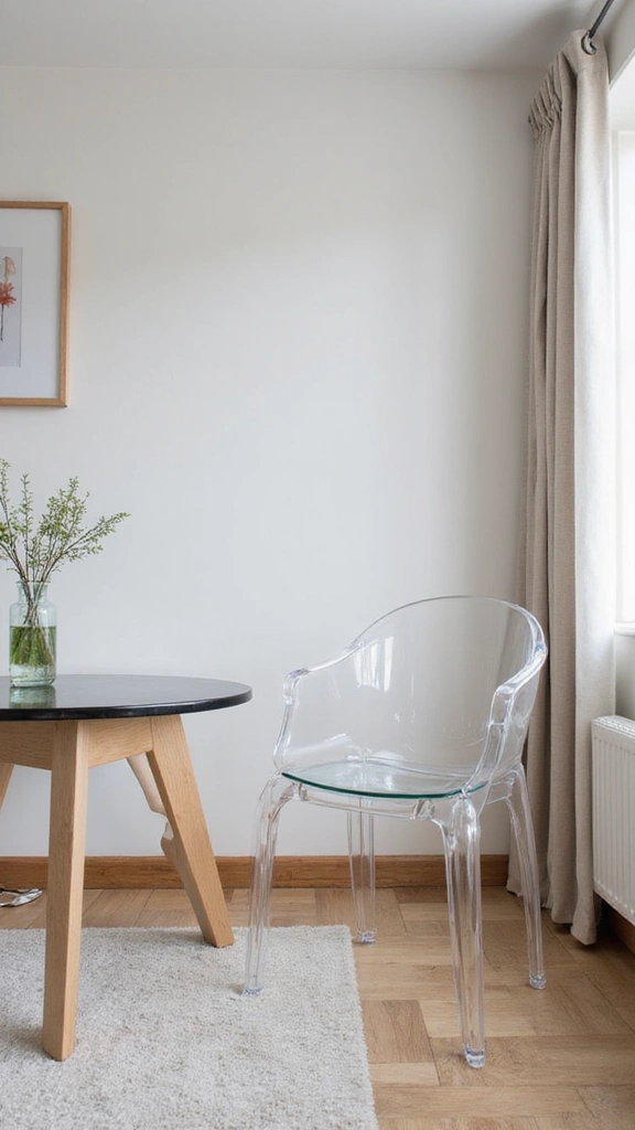 41 Small Space Home Decor Ideas That Feel Big - 36. Use Clear Furniture