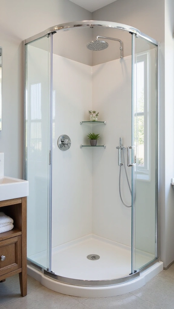 41 Tiny Bathroom Ideas with Shower Layouts That Actually Work - 1. Corner Shower for Maximum Floor Space