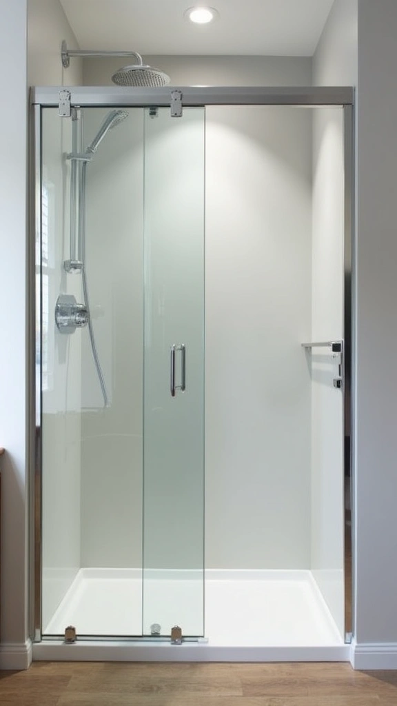 41 Tiny Bathroom Ideas with Shower Layouts That Actually Work - 2. Sliding Shower Doors for Space Saving
