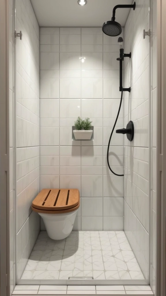 41 Tiny Bathroom Ideas with Shower Layouts That Actually Work - 20. Compact Shower Seats for Comfort