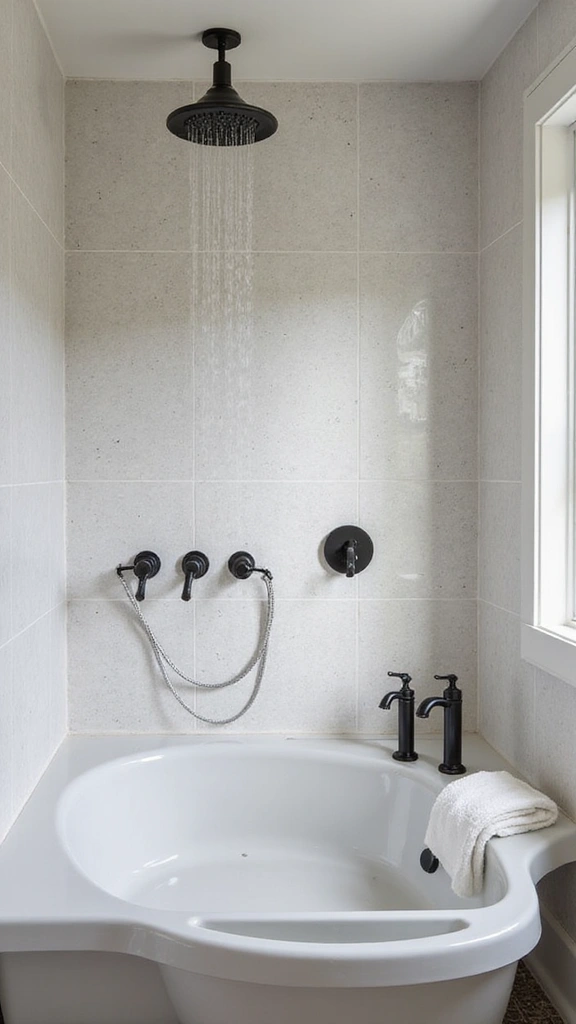 41 Tiny Bathroom Ideas with Shower Layouts That Actually Work - 21. Use of Bold Fixtures for a Statement