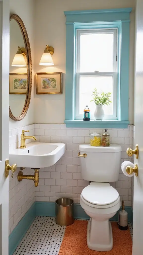 41 Tiny Bathroom Ideas with Shower Layouts That Actually Work - 31. Bright Fixtures and Accents