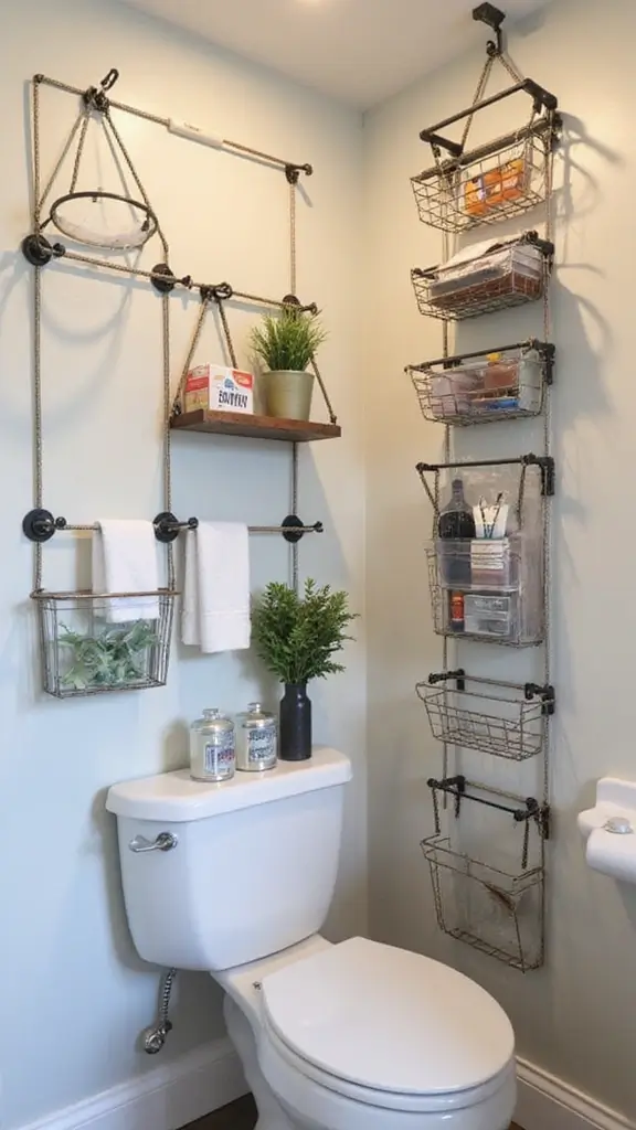 41 Tiny Bathroom Ideas with Shower Layouts That Actually Work - 38. Utilize Tension Rods for Hanging Storage