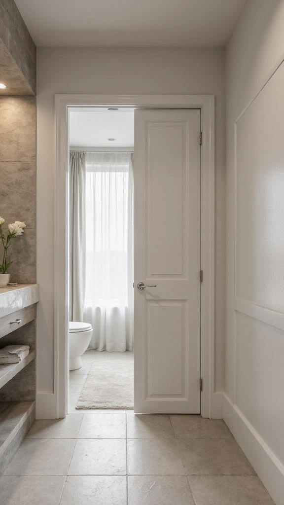 41 Tiny Bathroom Ideas with Shower Layouts That Actually Work - 7. Pocket Doors for Seamless Entry