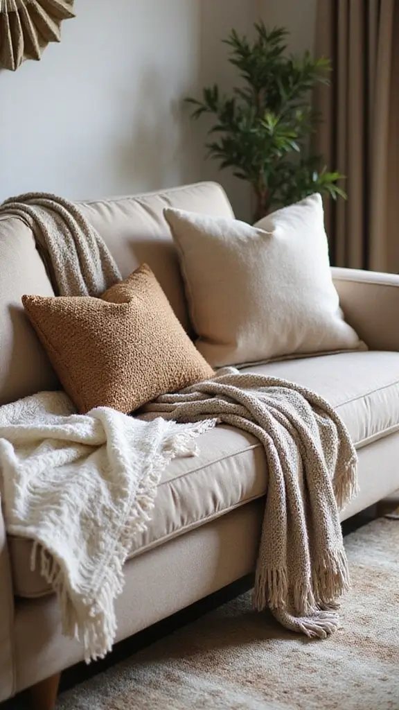 42 Colonial House Interior Design Ideas That Mix Old & New - 28. Thoughtful Layering with Throws and Pillows