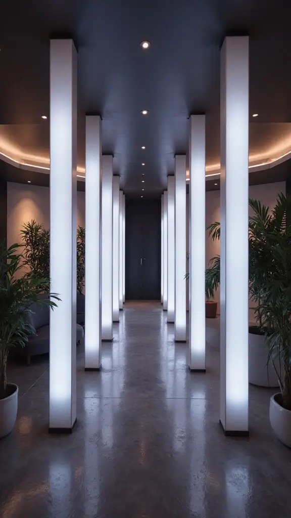 42 Column Design Interior Modern Ideas That Stand Out - 10. Backlit Columns for Drama