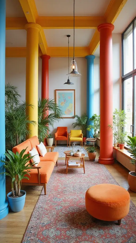 42 Column Design Interior Modern Ideas That Stand Out - 15. Colorful Accent Columns