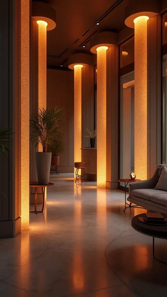 42 Column Design Interior Modern Ideas That Stand Out - 24. Lighted Columns