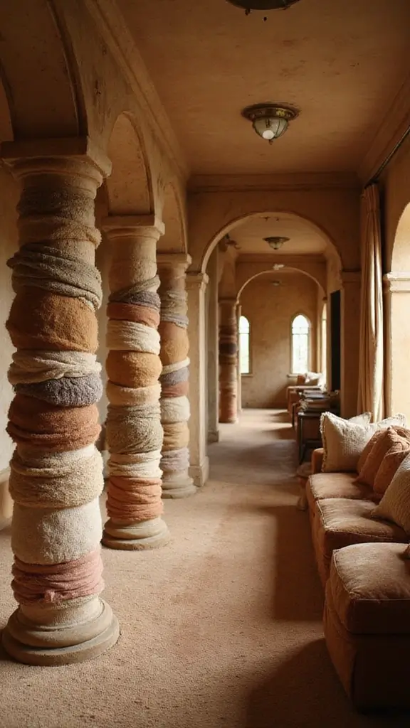 42 Column Design Interior Modern Ideas That Stand Out - 32. Textured Fabric Columns