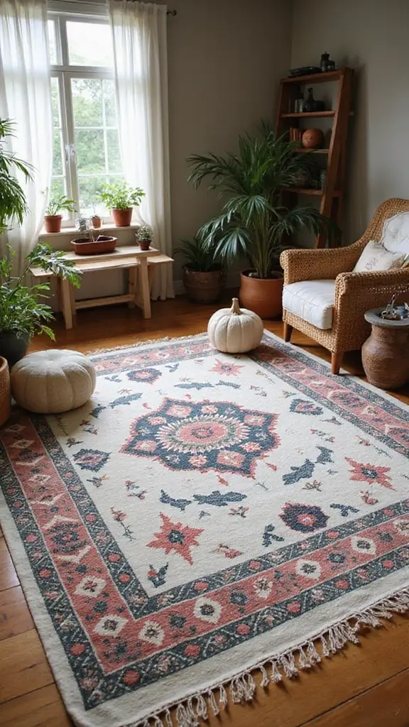 42 DIY Boho Home Decor Ideas That Look Dreamy - 11. Stenciled Rugs