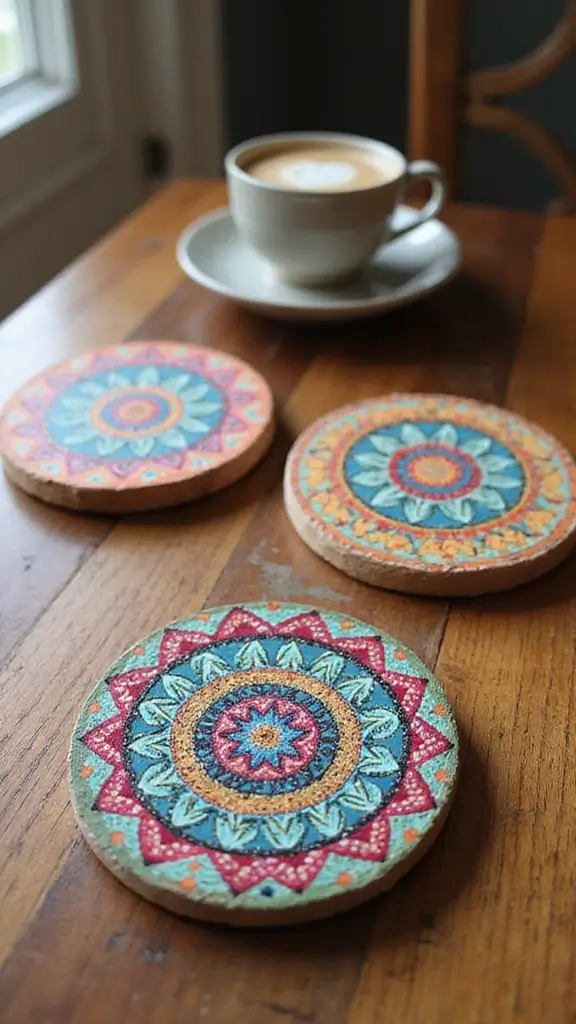 42 DIY Boho Home Decor Ideas That Look Dreamy - 27. Hand-Painted Coasters