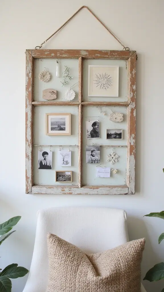 42 DIY Boho Home Decor Ideas That Look Dreamy - 29. Upcycled Window Frame Display