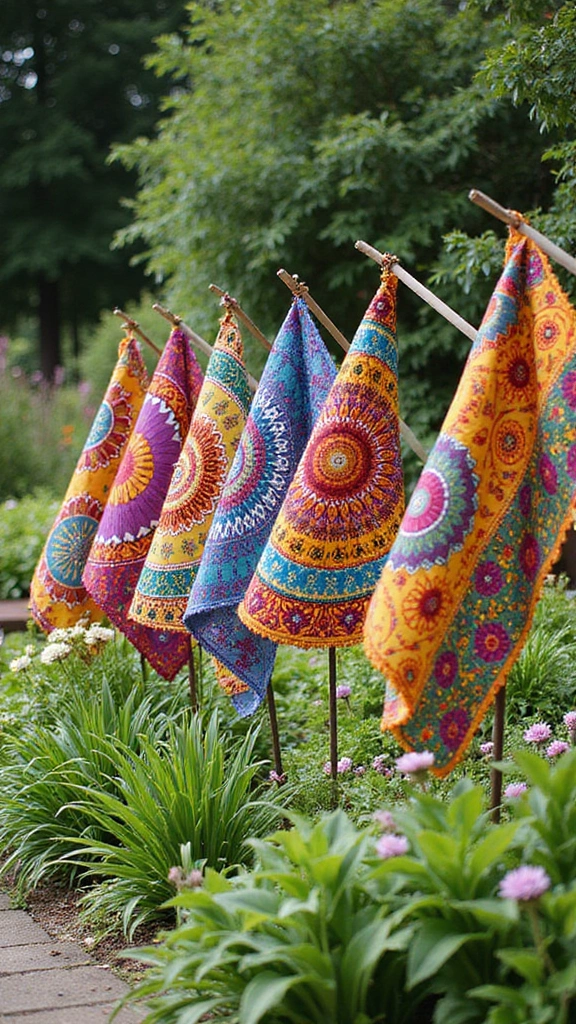 42 DIY Boho Home Decor Ideas That Look Dreamy - 40. Bohemian Style Garden Flags