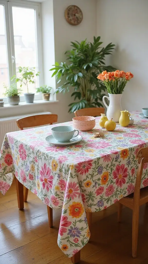 42 Easter Decor Ideas for the Home That Feel Fresh and Fun - 19. Floral Tablecloths