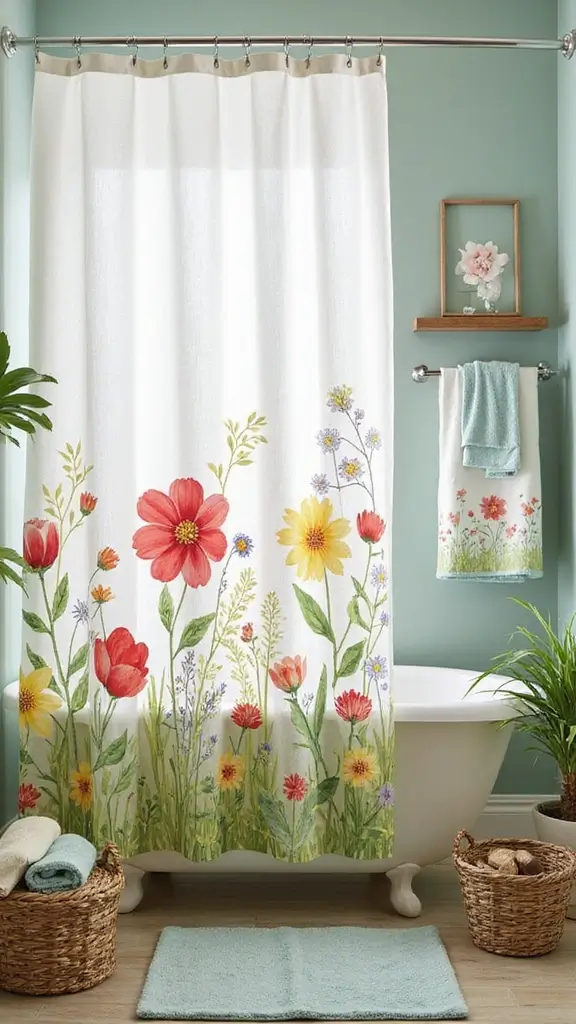 42 Easter Decor Ideas for the Home That Feel Fresh and Fun - 35. Spring-Themed Shower Curtain