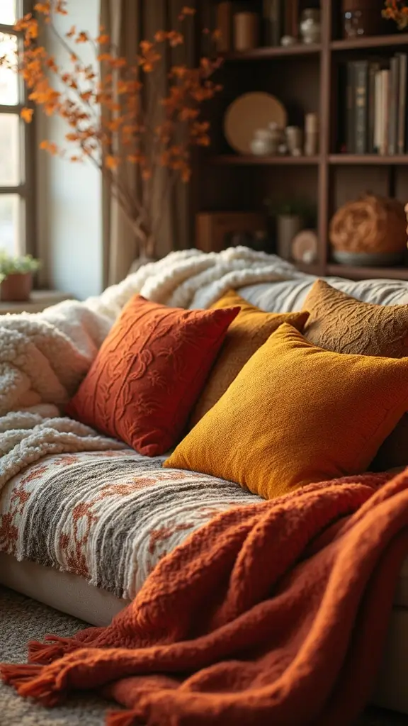 42 Fall Decor Ideas for the Home That Feel Warm & Cozy - 14. Colorful Fall Cushions