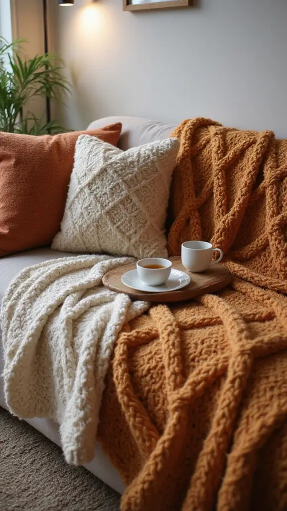 42 Fall Decor Ideas for the Home That Feel Warm & Cozy - 2. Cozy Knit Throw Blankets