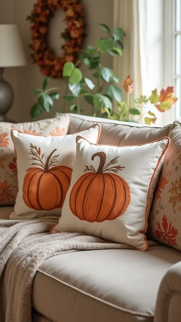 42 Fall Decor Ideas for the Home That Feel Warm & Cozy - 20. Autumn-Themed Throw Pillows