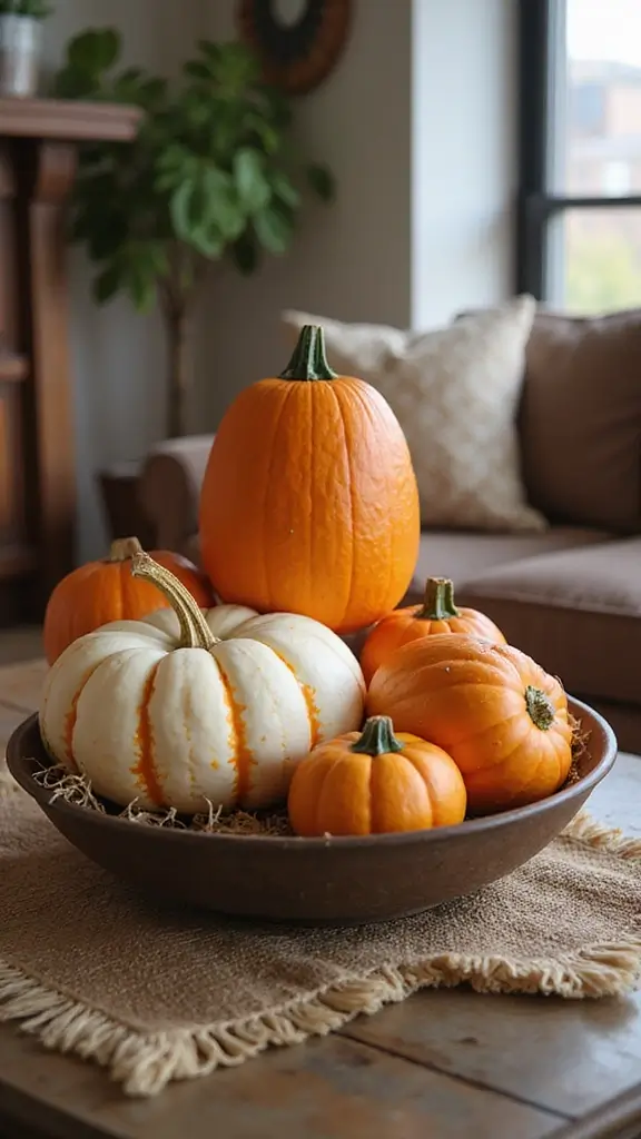 42 Fall Decor Ideas for the Home That Feel Warm & Cozy - 22. Creative Pumpkin Arrangements