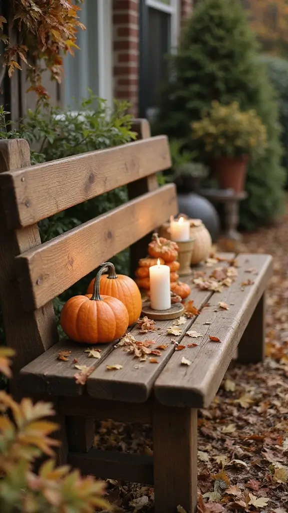 42 Fall Decor Ideas for the Home That Feel Warm & Cozy - 33. Rustic Bench Displays