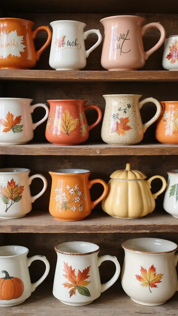 42 Fall Decor Ideas for the Home That Feel Warm & Cozy - 36. Fall-Themed Mug Displays