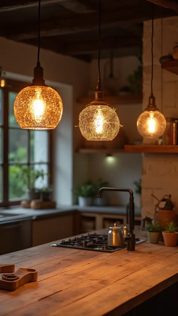 42 Home Decor Ideas for Kitchens That Feel Warm and Stylish - 9. Sustainable Lighting Fixtures