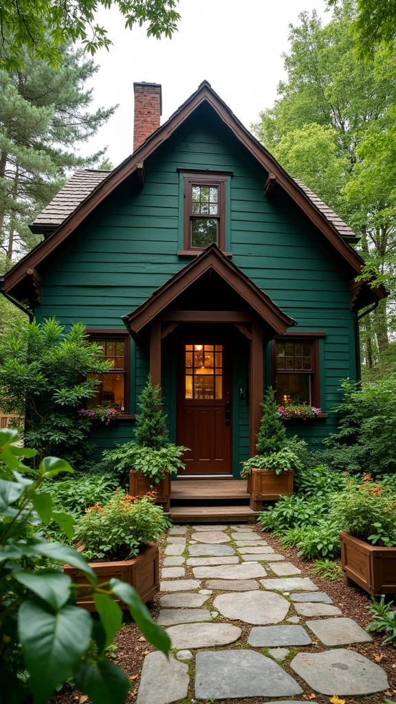 42 Home Exterior Colors Combinations That Instantly Upgrade Curb Appeal - 1. Earthy Greens and Deep Browns