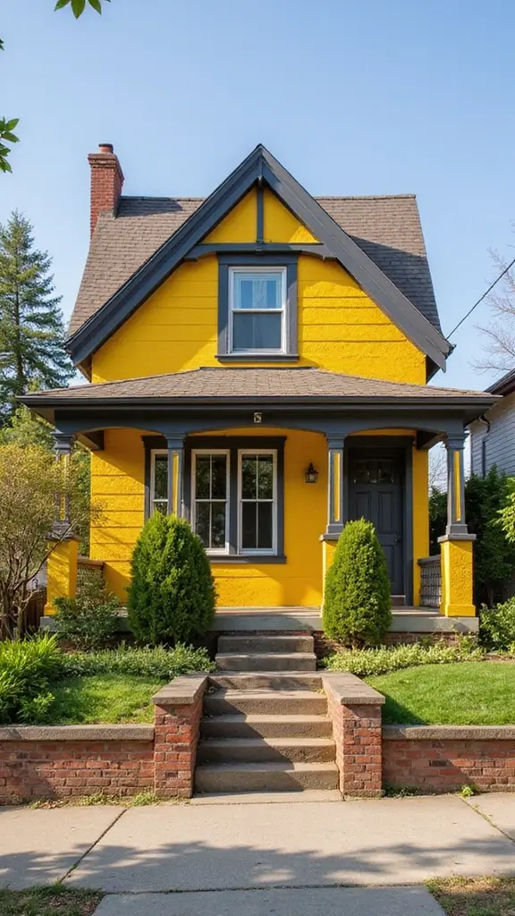 42 Home Exterior Colors Combinations That Instantly Upgrade Curb Appeal - 11. Bright Yellow with Charcoal