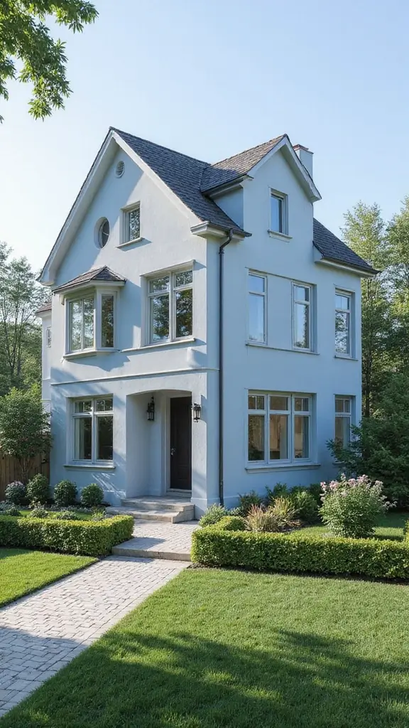 42 Home Exterior Colors Combinations That Instantly Upgrade Curb Appeal - 14. Light Blue with Soft Gray
