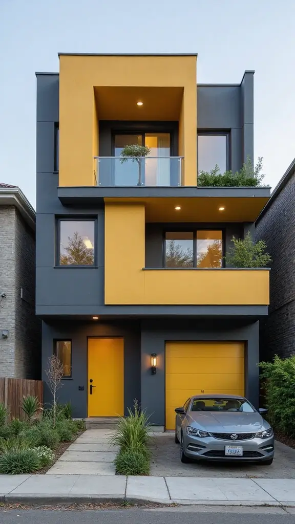 42 Home Exterior Colors Combinations That Instantly Upgrade Curb Appeal - 17. Slate Gray and Golden Yellow