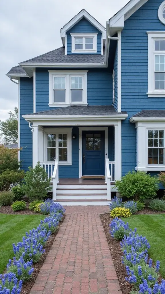 42 Home Exterior Colors Combinations That Instantly Upgrade Curb Appeal - 22. Deep Blue and Soft White