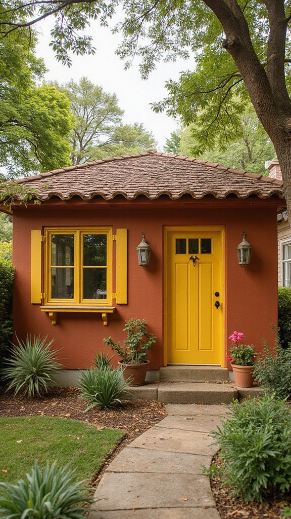 42 Home Exterior Colors Combinations That Instantly Upgrade Curb Appeal - 25. Rust and Soft Yellow