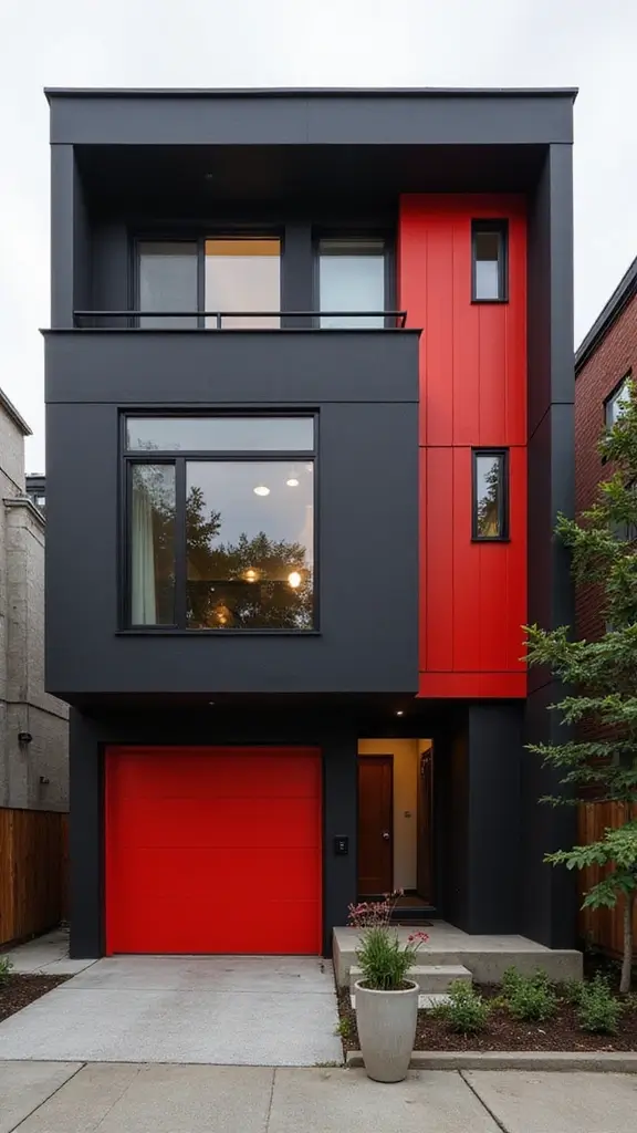 42 Home Exterior Colors Combinations That Instantly Upgrade Curb Appeal - 27. Black and Bright Red