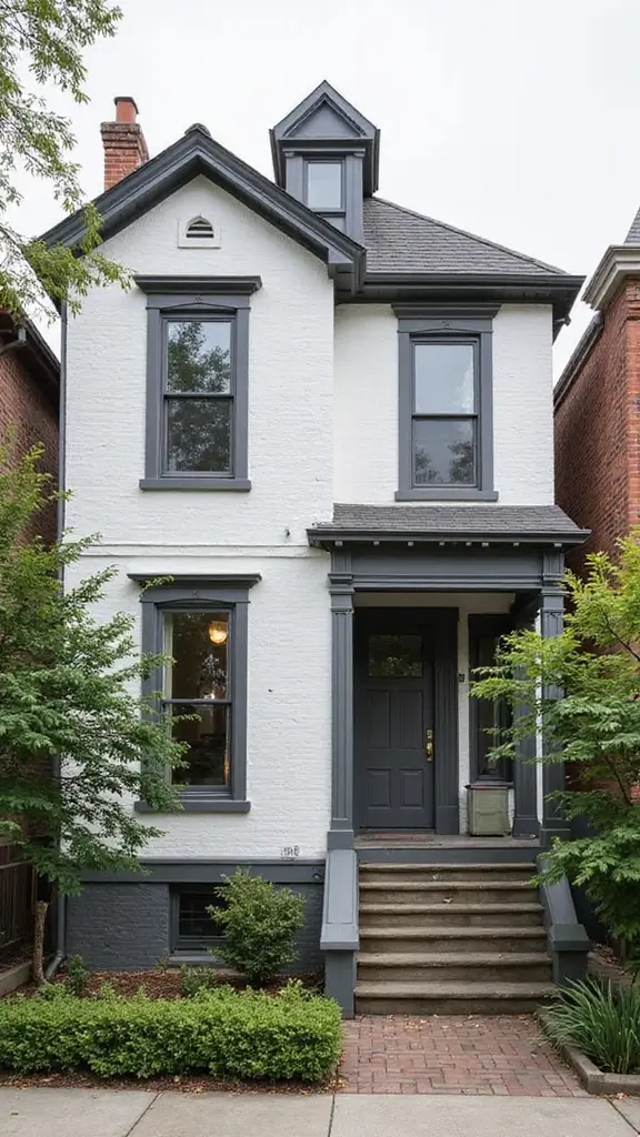 42 Home Exterior Colors Combinations That Instantly Upgrade Curb Appeal - 3. Warm Whites with Charcoal Gray