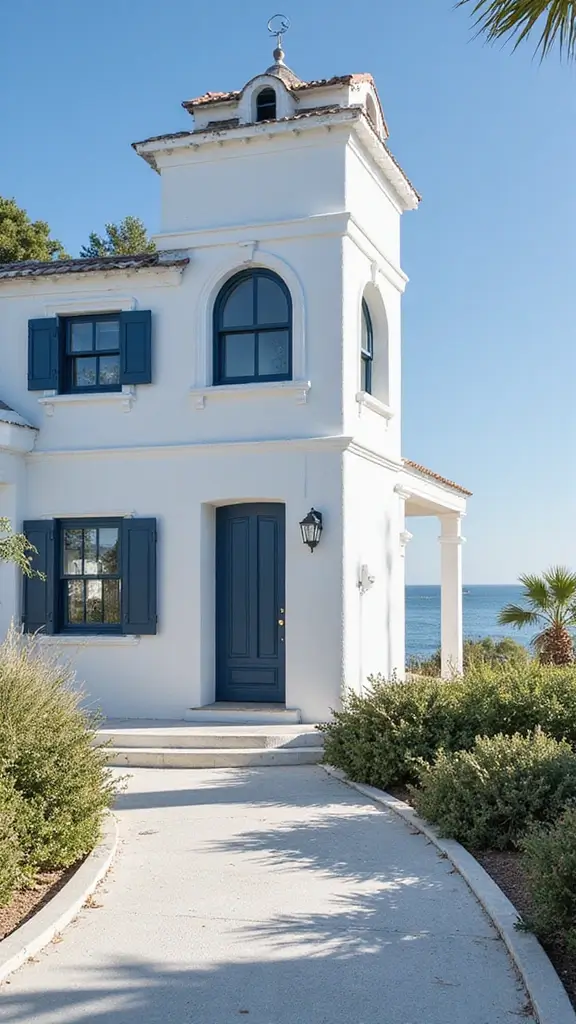 42 Home Exterior Colors Combinations That Instantly Upgrade Curb Appeal - 33. Bright White and Navy