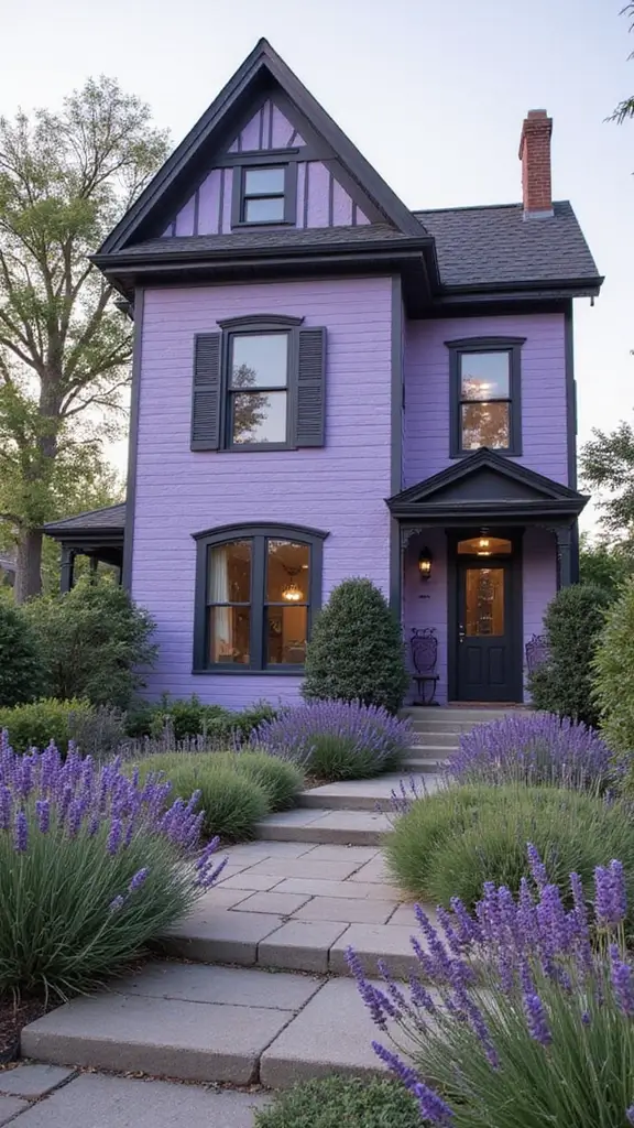 42 Home Exterior Colors Combinations That Instantly Upgrade Curb Appeal - 41. Lavender and Charcoal