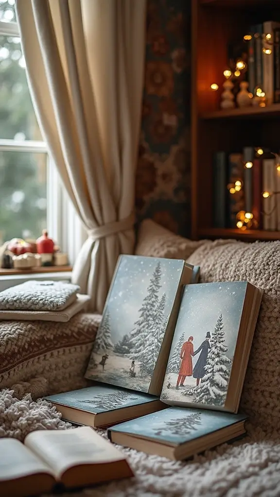 42 January Home Decor Ideas That Refresh Your Space - 25. Winter-Themed Book Displays