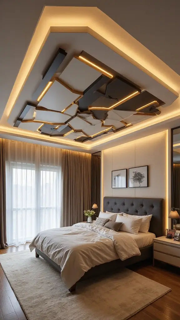 42 Latest False Ceiling Designs for Bedroom Spaces You’ll Love - 2. Geometric Patterns