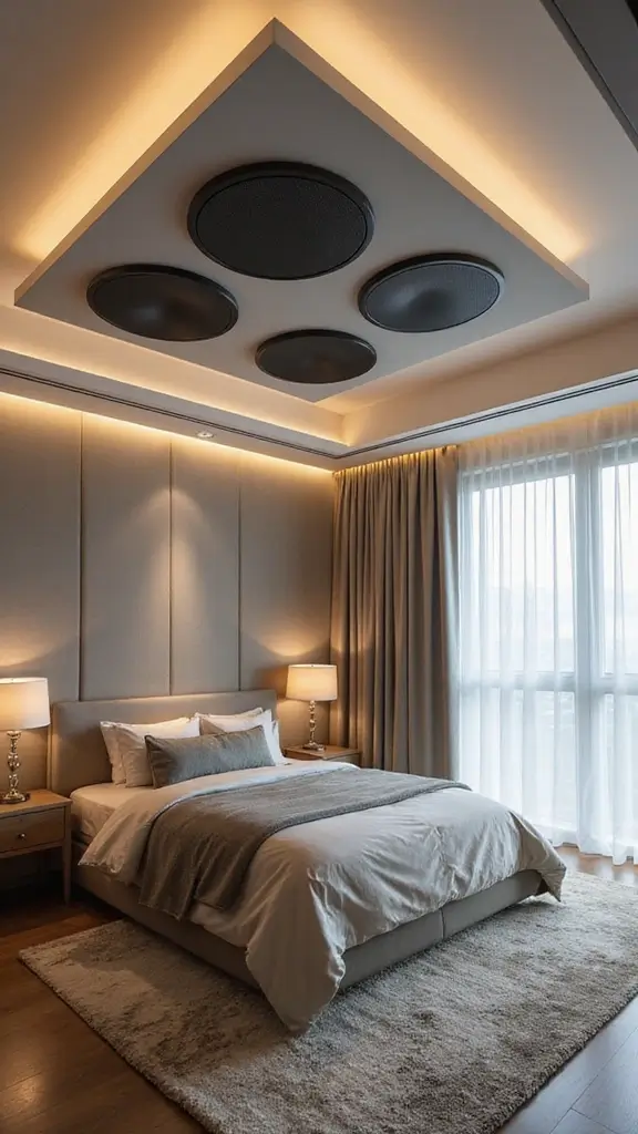 42 Latest False Ceiling Designs for Bedroom Spaces You’ll Love - 24. Ceiling with Built-in Speakers