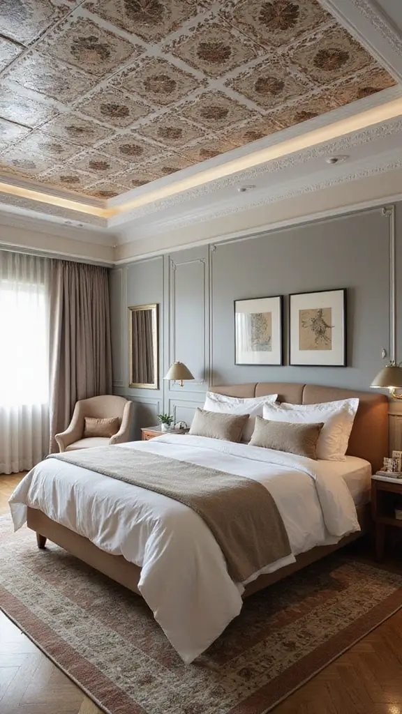 42 Latest False Ceiling Designs for Bedroom Spaces You’ll Love - 31. Ceiling with Patterned Tiles
