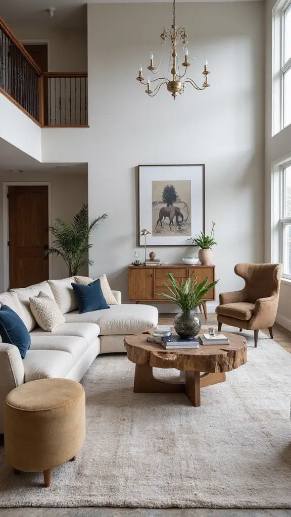 42 Living Room High Ceilings Ideas That Make a Bold Statement - 13. Statement Furniture Pieces