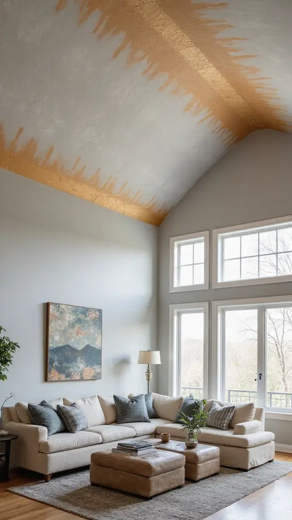 42 Living Room High Ceilings Ideas That Make a Bold Statement - 33. Ceiling Paint Techniques