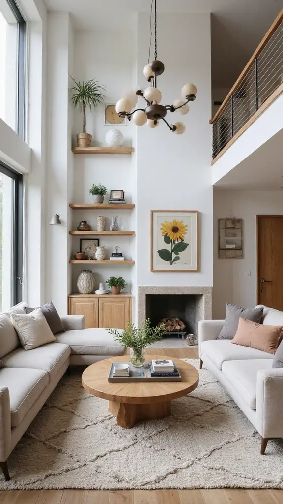 42 Living Room High Ceilings Ideas That Make a Bold Statement - 34. Curated Collections