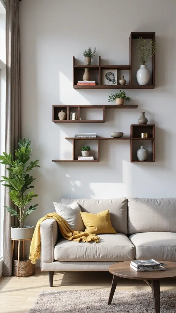42 Living Room High Ceilings Ideas That Make a Bold Statement - 35. Functional Wall Art