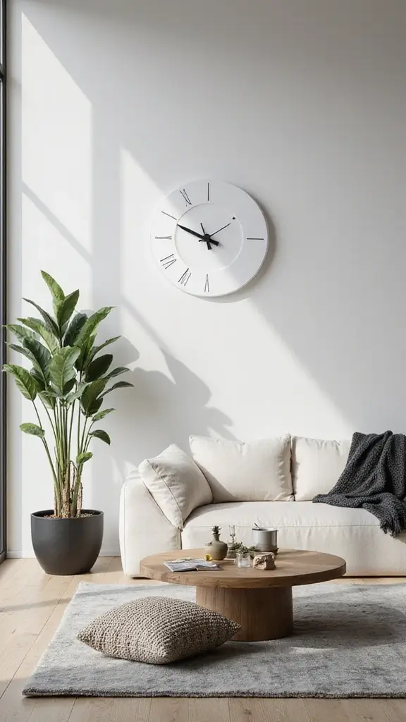 42 Living Room High Ceilings Ideas That Make a Bold Statement - 41. Minimalist Wall Clocks