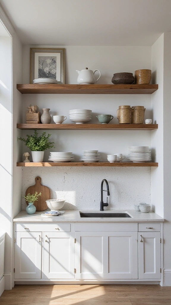 42 Modern French Interior Design Ideas That Breathe Elegance - 28. Open Shelving in Kitchens