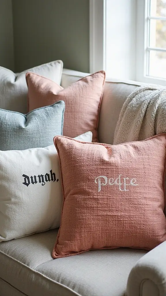 42 Modern French Interior Design Ideas That Breathe Elegance - 36. Personalized Throw Pillows