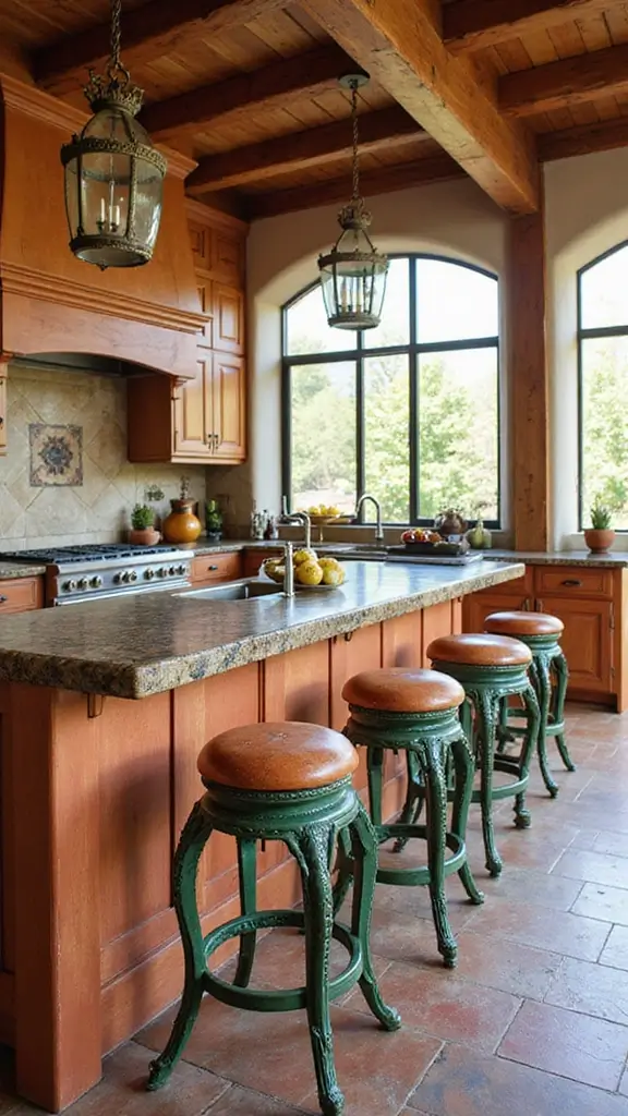 42 Modern Spanish Style Kitchen Ideas That Look Gorgeous - 15. Unique Bar Stools