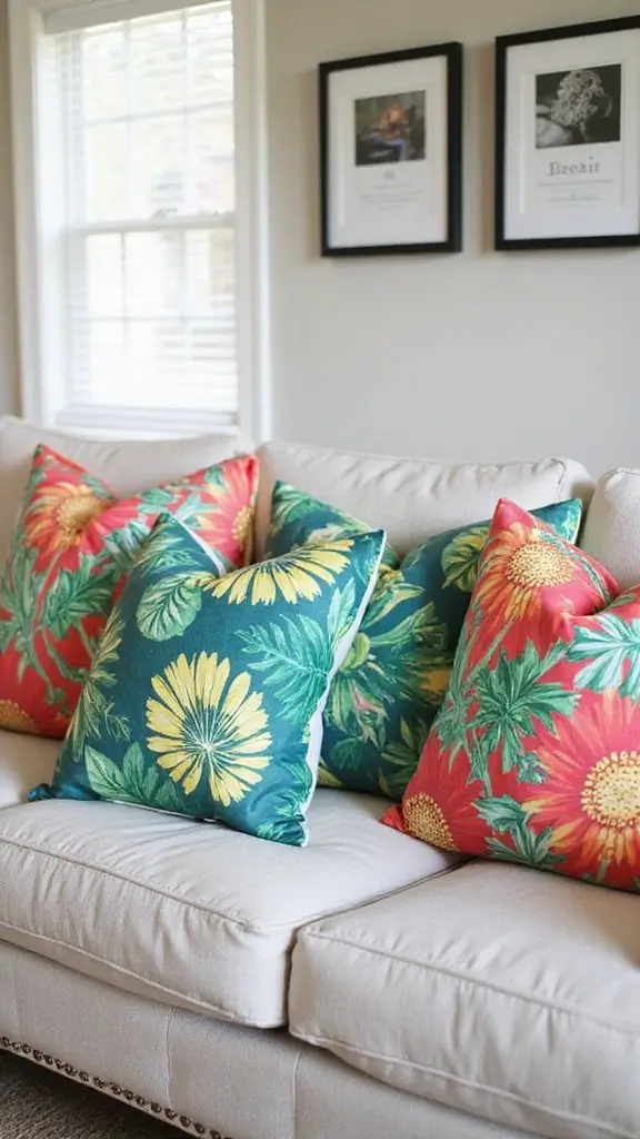 42 Modern Tropical Interior Design Ideas You’ll Love - 22. Vibrant Throw Pillows