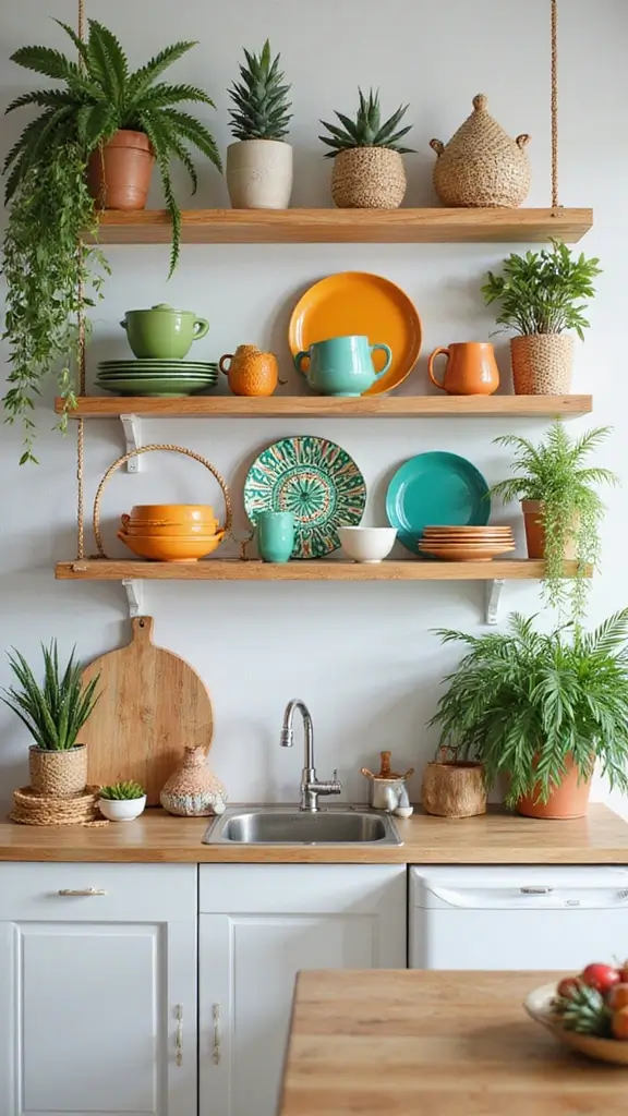 42 Modern Tropical Interior Design Ideas You’ll Love - 24. Open Shelving with Tropical Accents